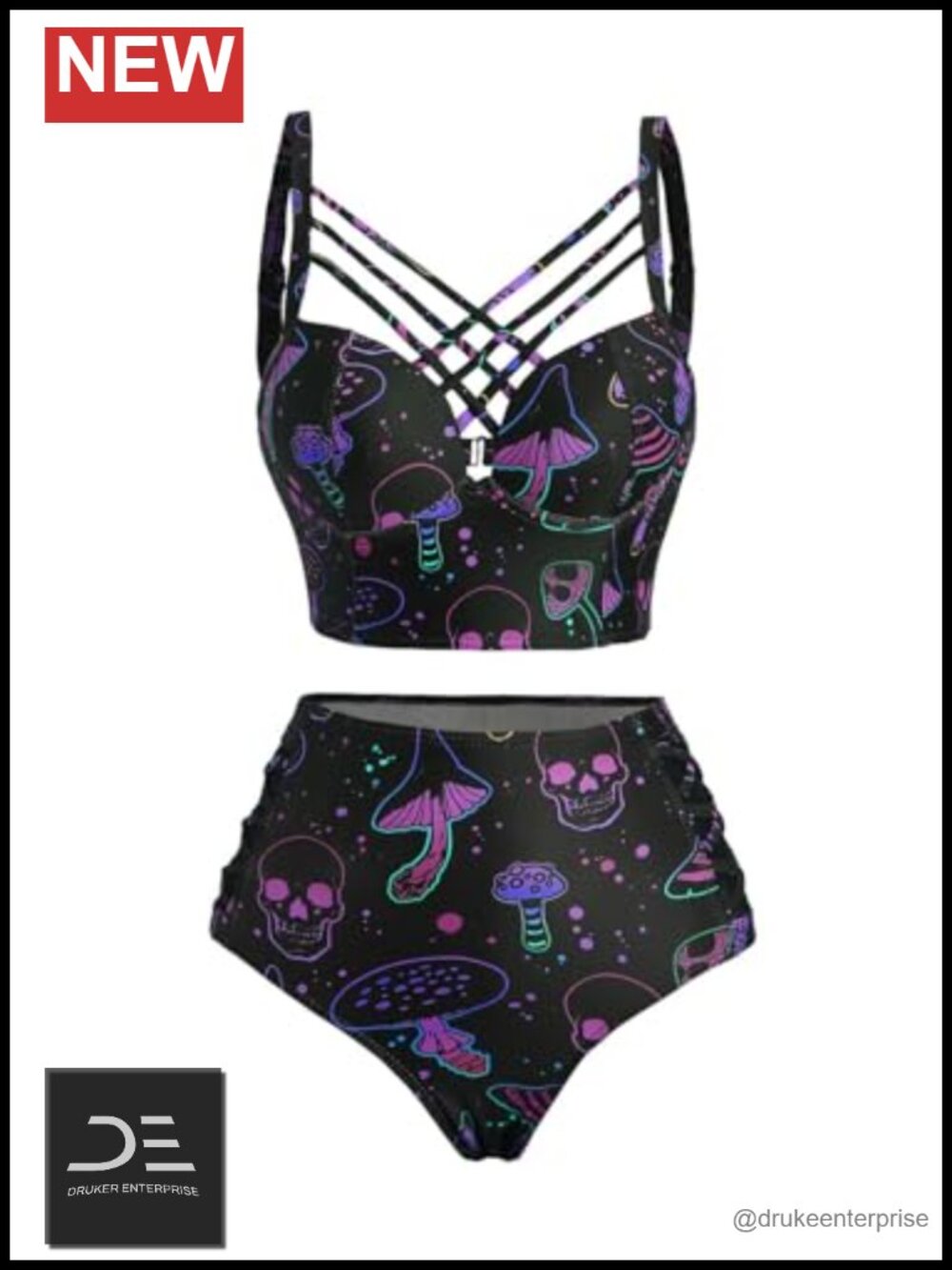 Gothic Galaxy Skull Print Bikini Set High Waisted Tankini Tummy Control